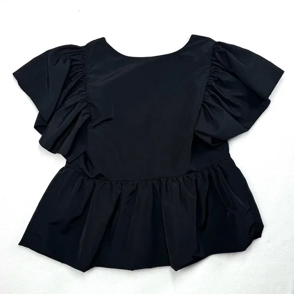 Express Black Square Neck Ruffle Sleeve Peplum Babydoll Top Women's XS Blouse - Picture 3 of 5